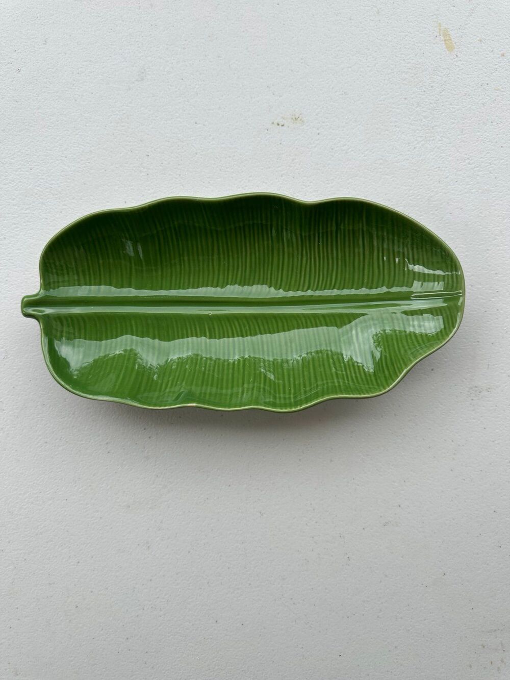 Hawaiian Inspired Textured Banana Leaf Ceramic Serving Entry Way Bowl Pottery